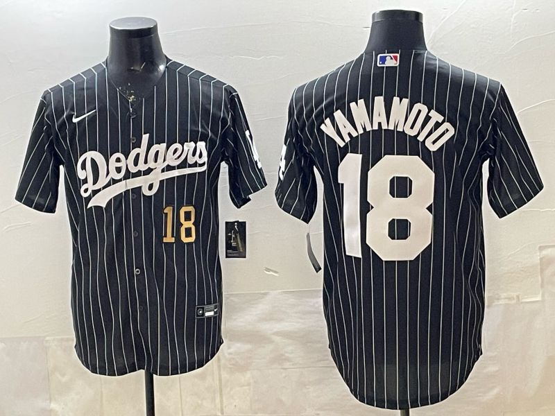 Men 2026 Nike Los Angeles Dodgers #18 Yamamoto Black stripe Game MLB Jersey 07->los angeles dodgers->MLB Jersey